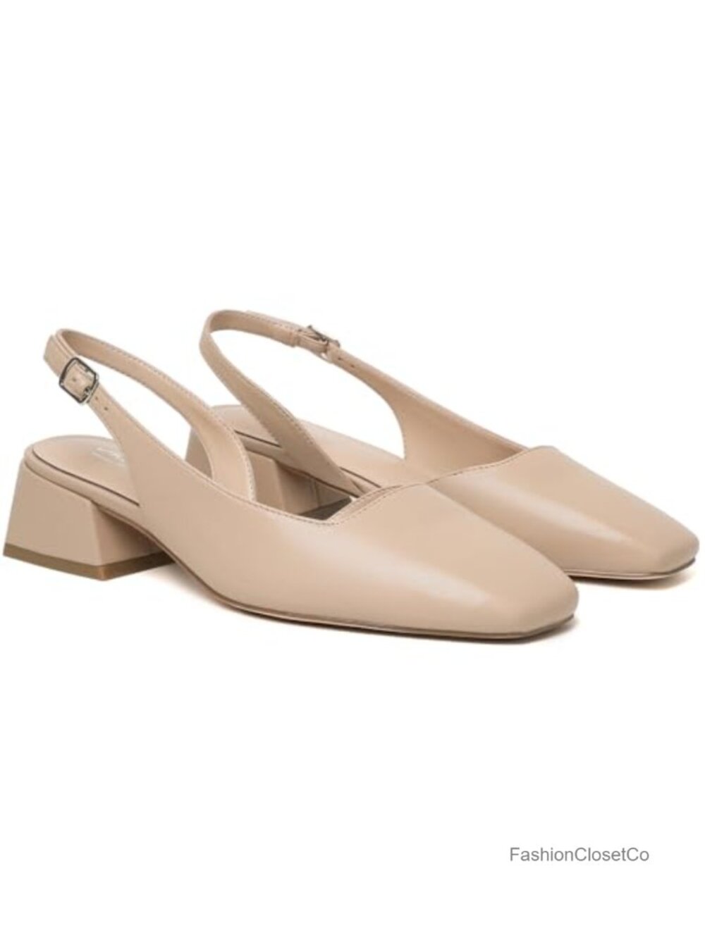 Chunky Block Heel D'Orsay Slingback Pumps Square Toe Dress Shoes Faux Leather